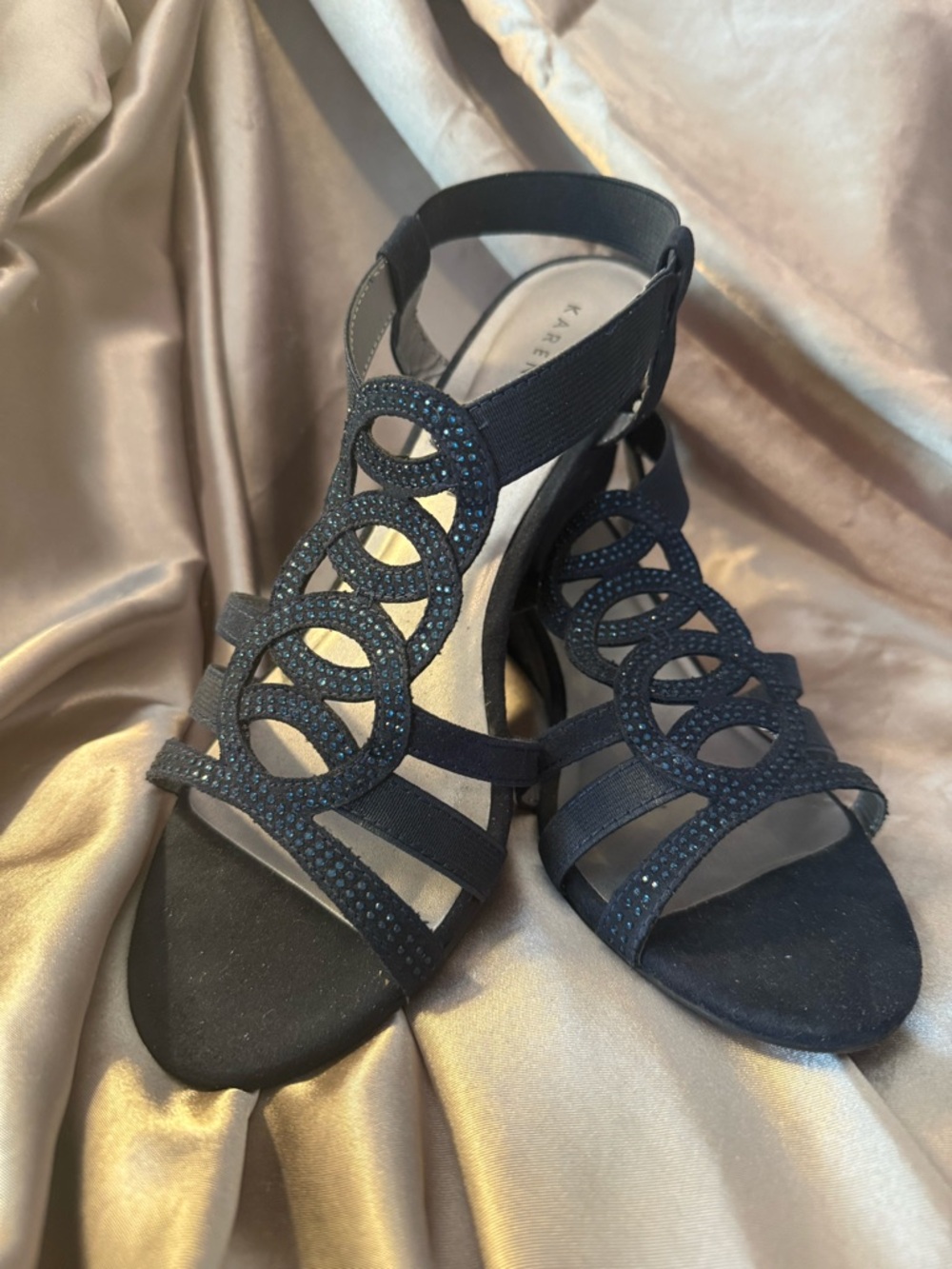 Karen Scott Navy Blue Strappy Circle Embellished Heels